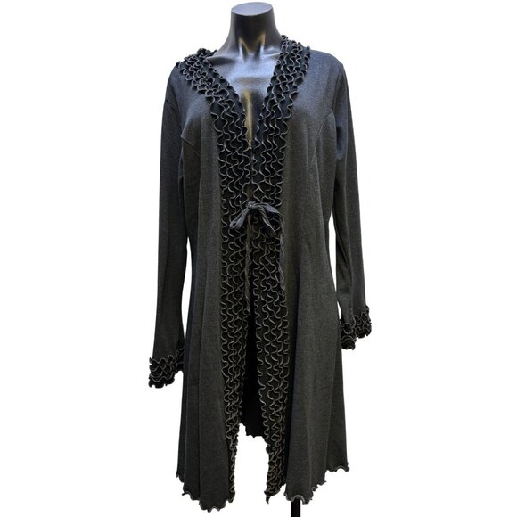 NWT Laura H Hlavac Gray Open Front Ruffled Edge Long Cardigan XL - Picture 1 of 7
